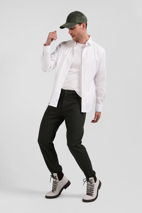 Regular khaki stretch cotton piqué and modal chino trousers - Image 3