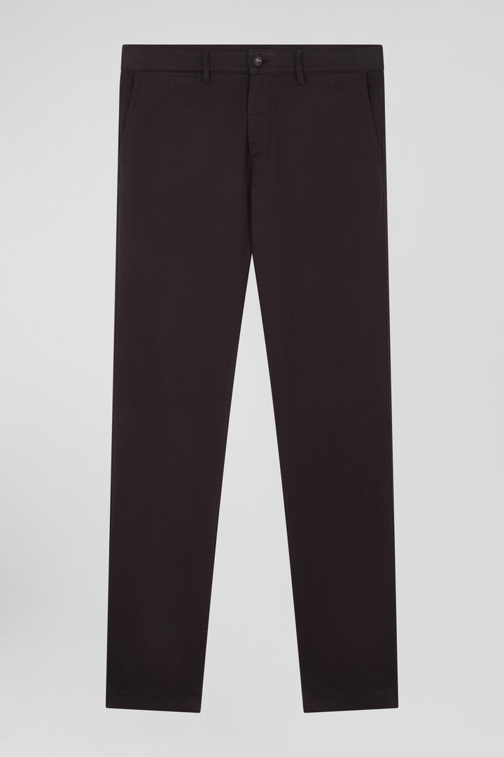 Pantalon chino en piqué de coton stretch et modal brun coupe Regular