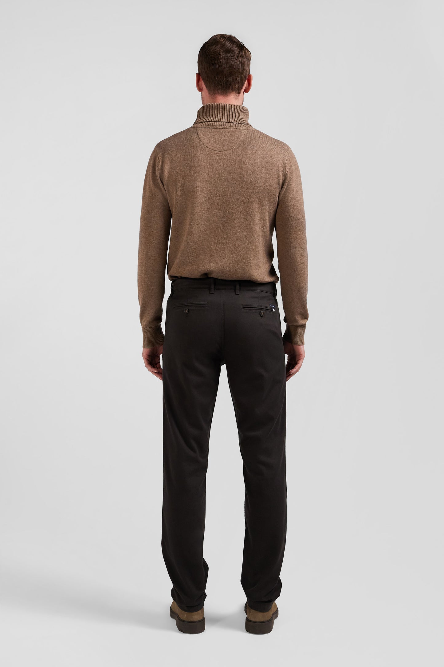 Regular brown stretch cotton piqué and modal chino trousers