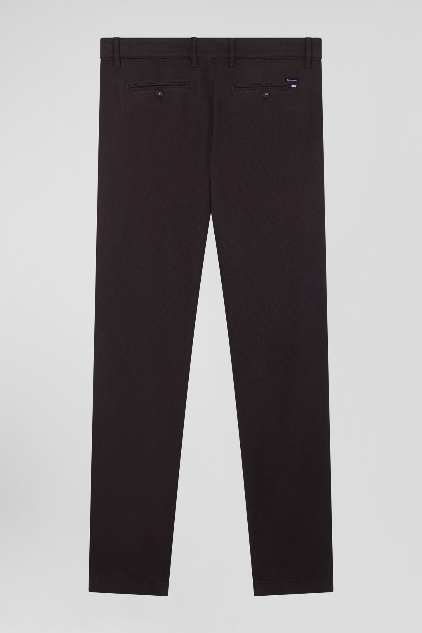 Regular brown stretch cotton piqué and modal chino trousers