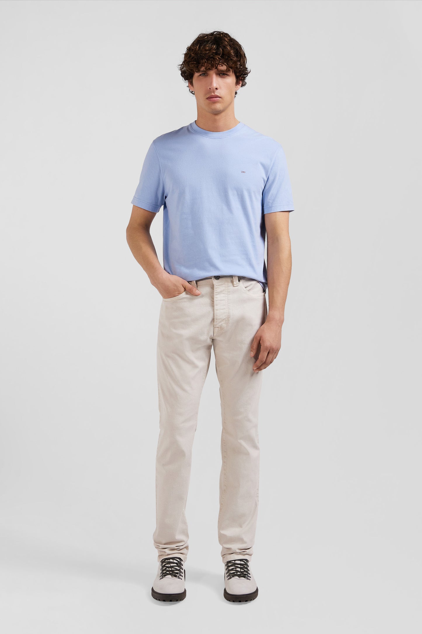 Regular ecru stretch cotton 5-pocket trousers