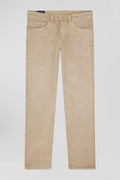 Regular hemp-coloured stretch cotton 5-pocket trousers