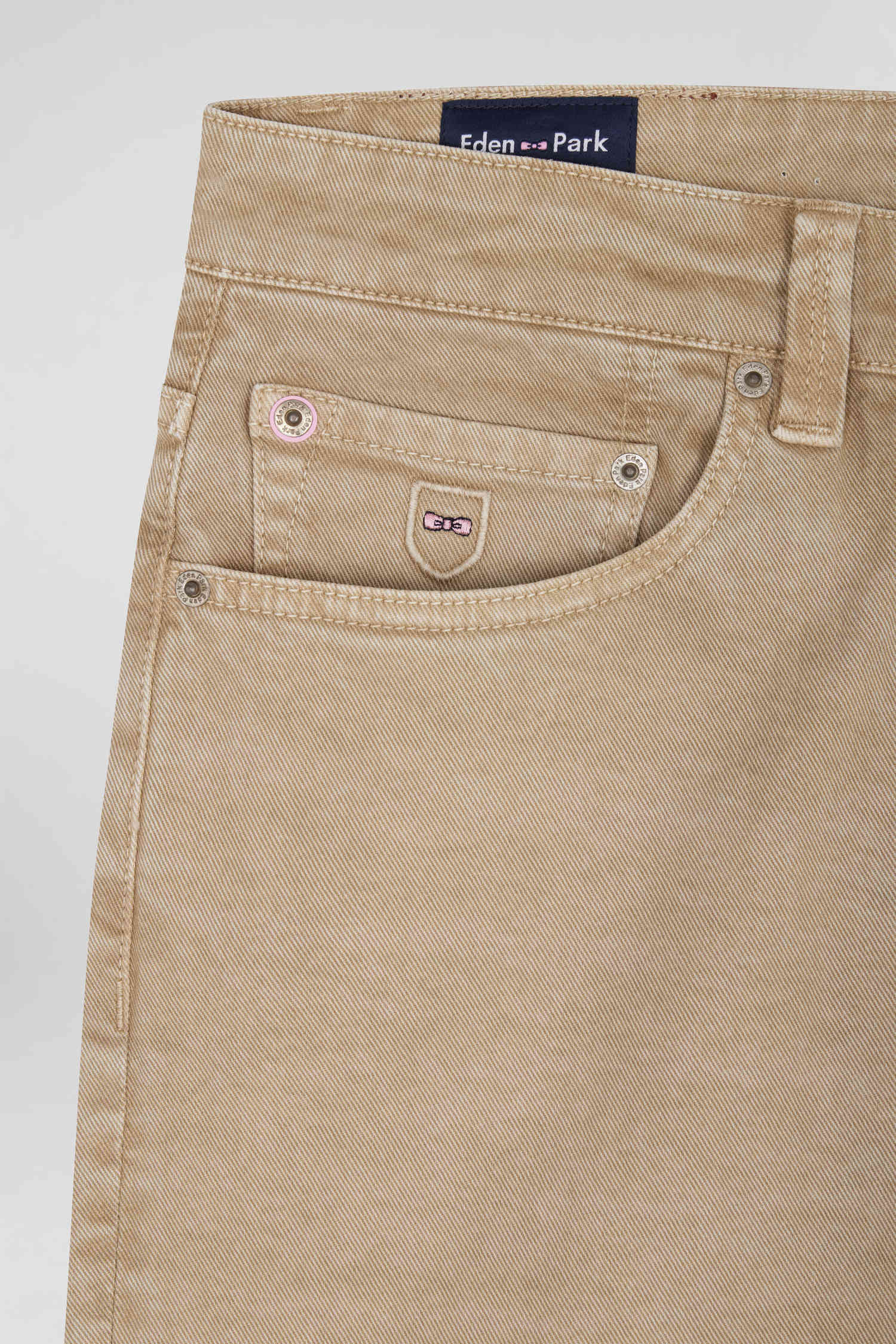 Regular hemp-coloured stretch cotton 5-pocket trousers