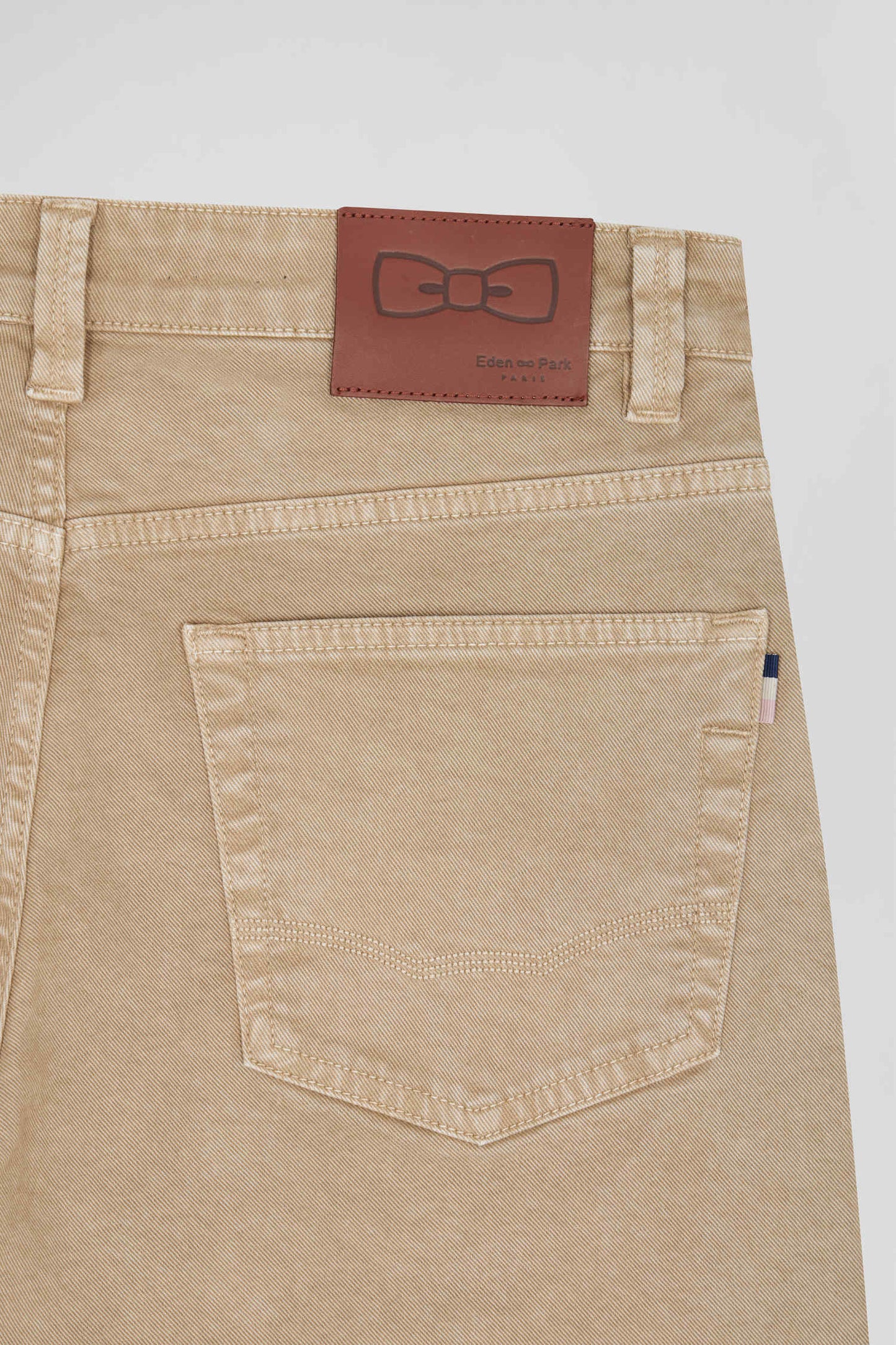 Regular hemp-coloured stretch cotton 5-pocket trousers