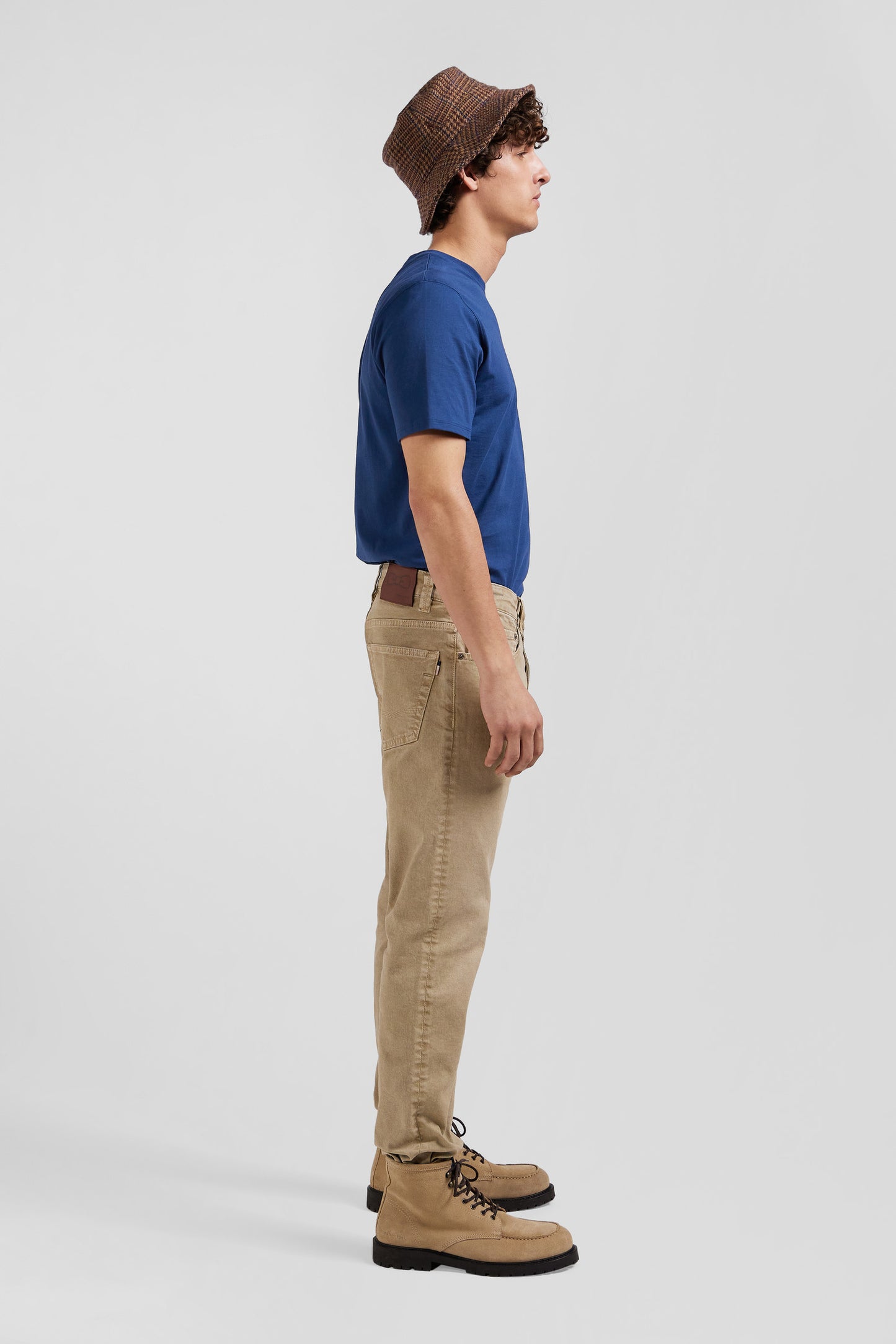 Regular hemp-coloured stretch cotton 5-pocket trousers