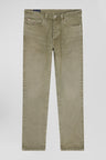 Regular beige stretch cotton 5-pocket trousers