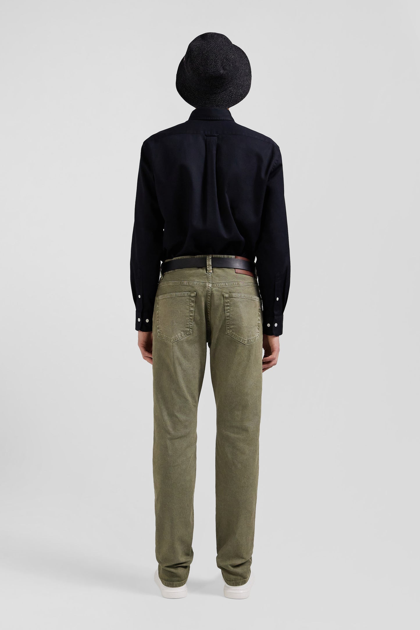 Regular beige stretch cotton 5-pocket trousers