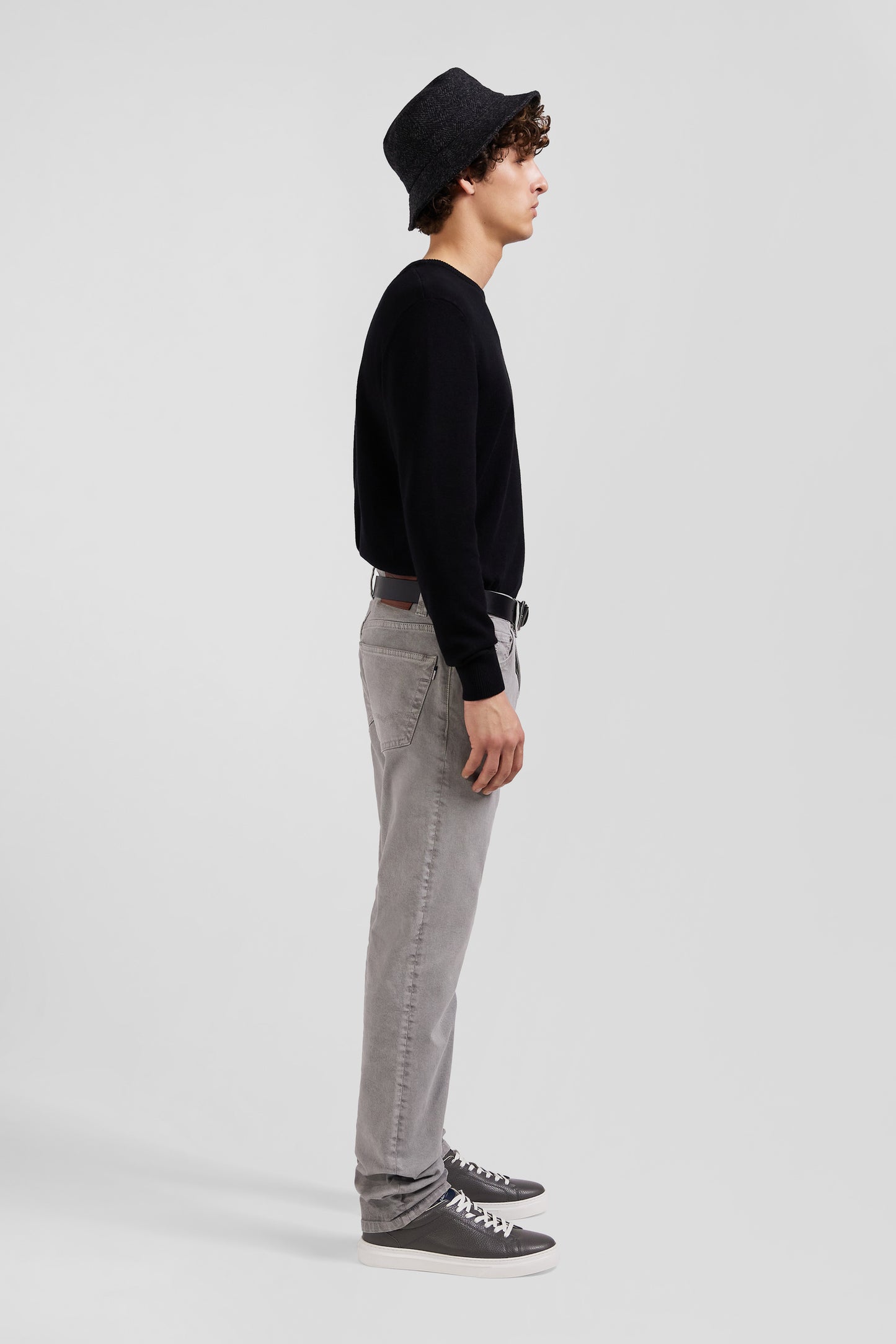 Regular grey stretch cotton 5-pocket trousers