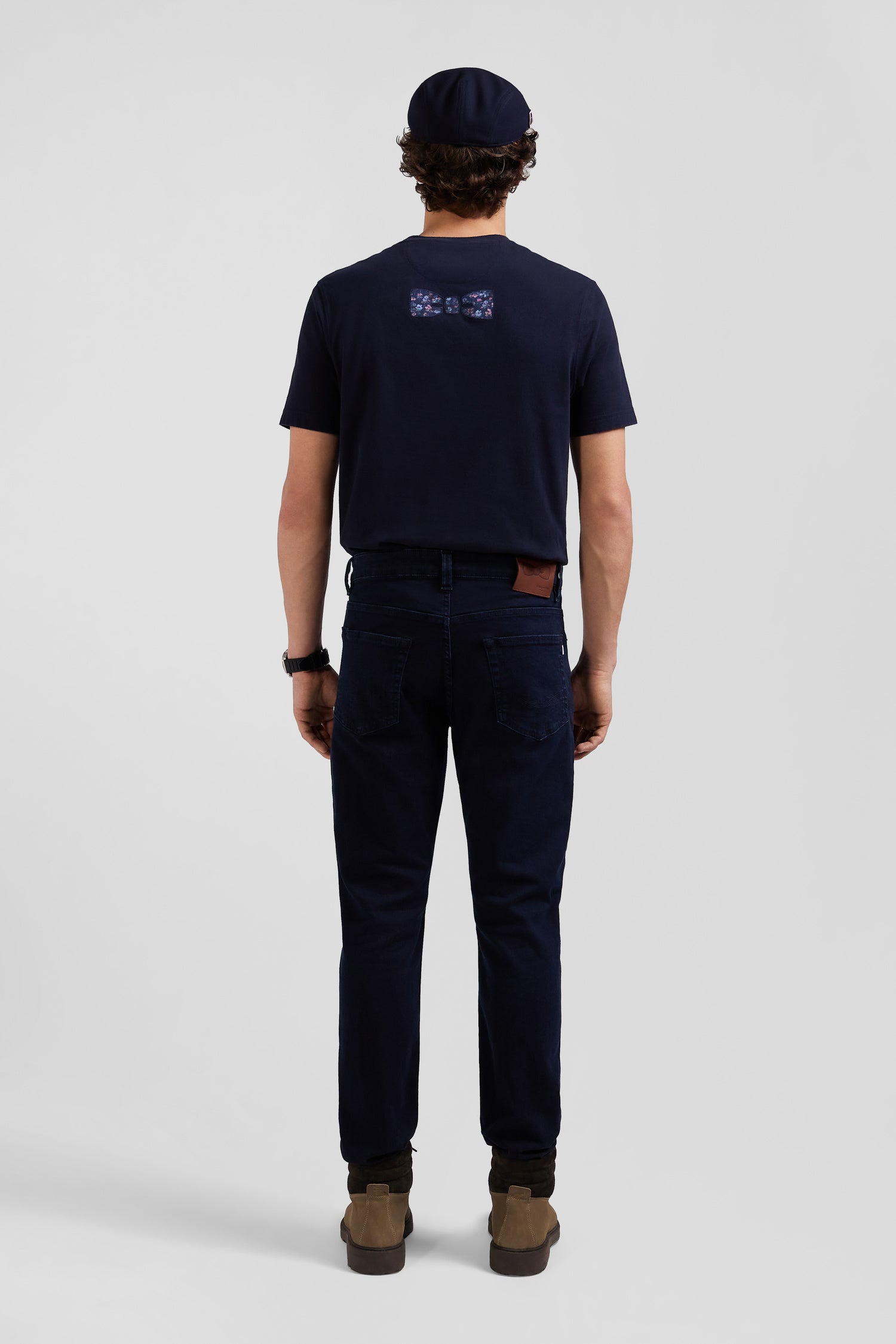 Slim stone-washed navy blue stretch denim jeans