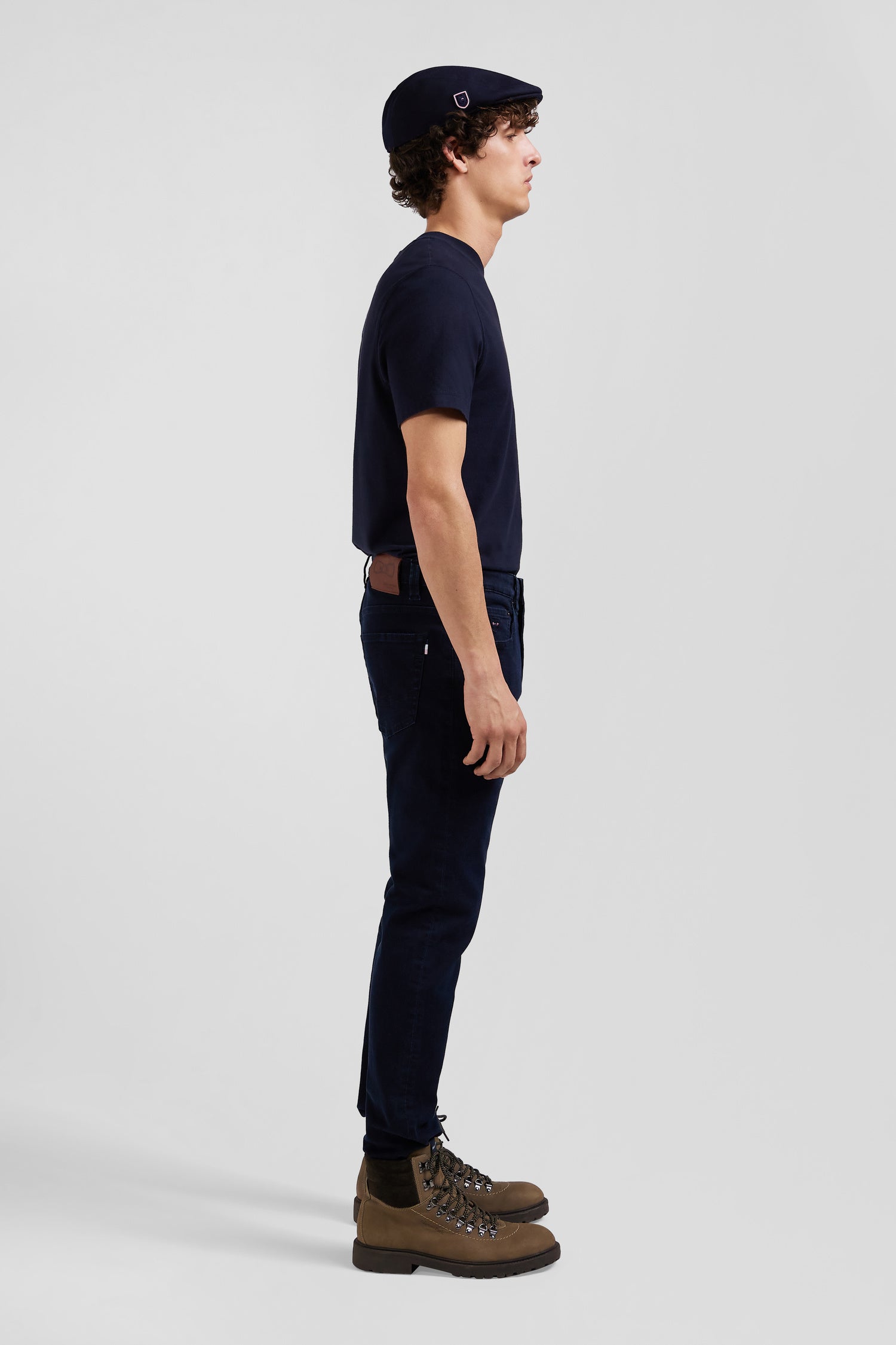 Slim stone-washed navy blue stretch denim jeans