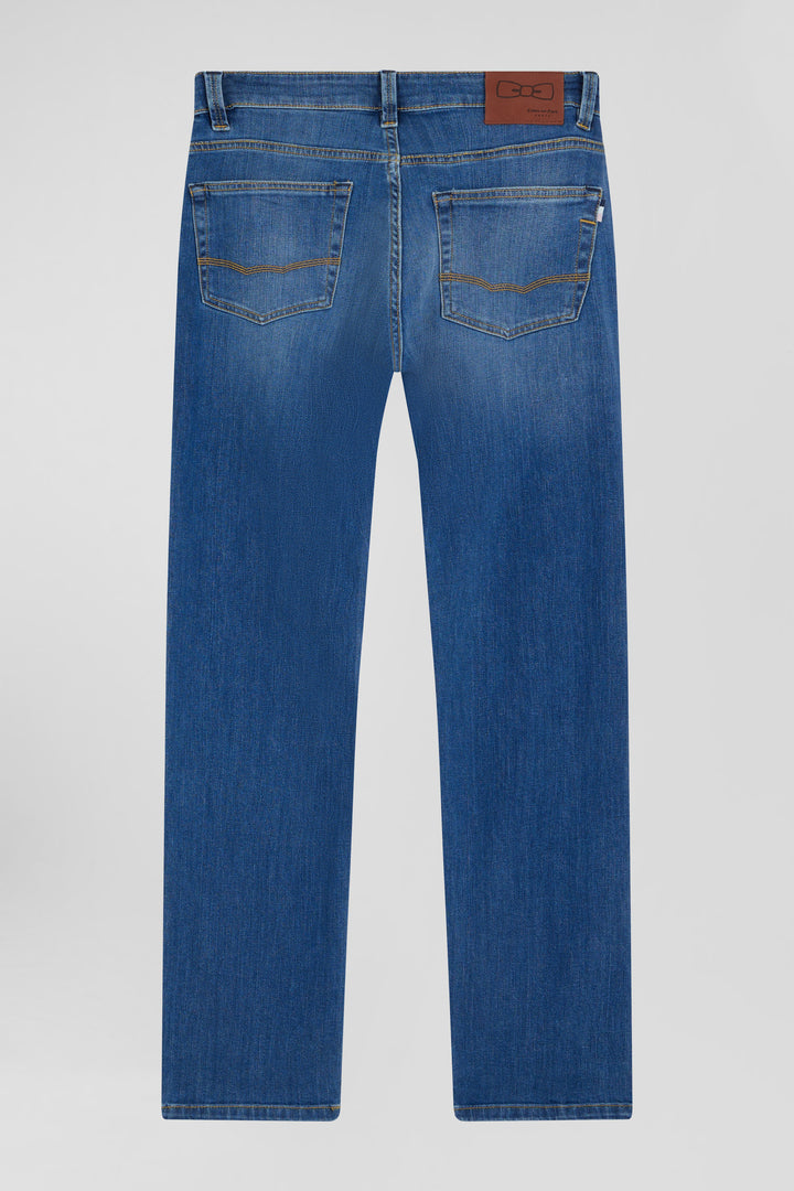 Jean en coton denim stretch brut coupe Regular double délavage stone wash