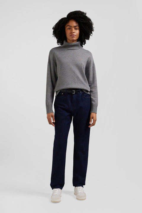 Regular navy blue cotton 5-pocket jeans - Image 1