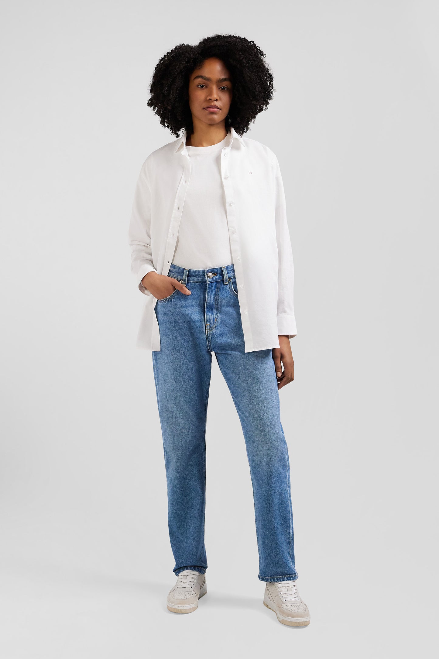 Jean 5 poches en coton bleu coupe Regular