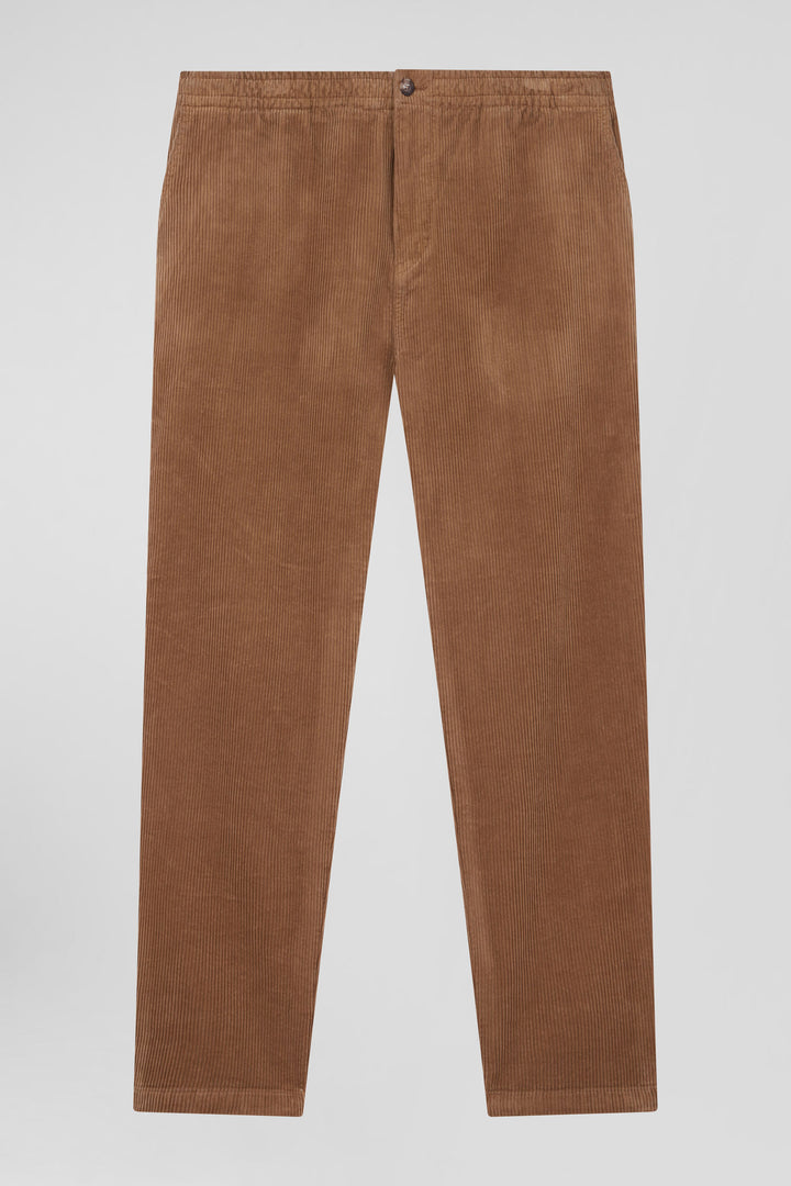 Pantalon à taille élastiquée en coton stretch camel coupe Modern