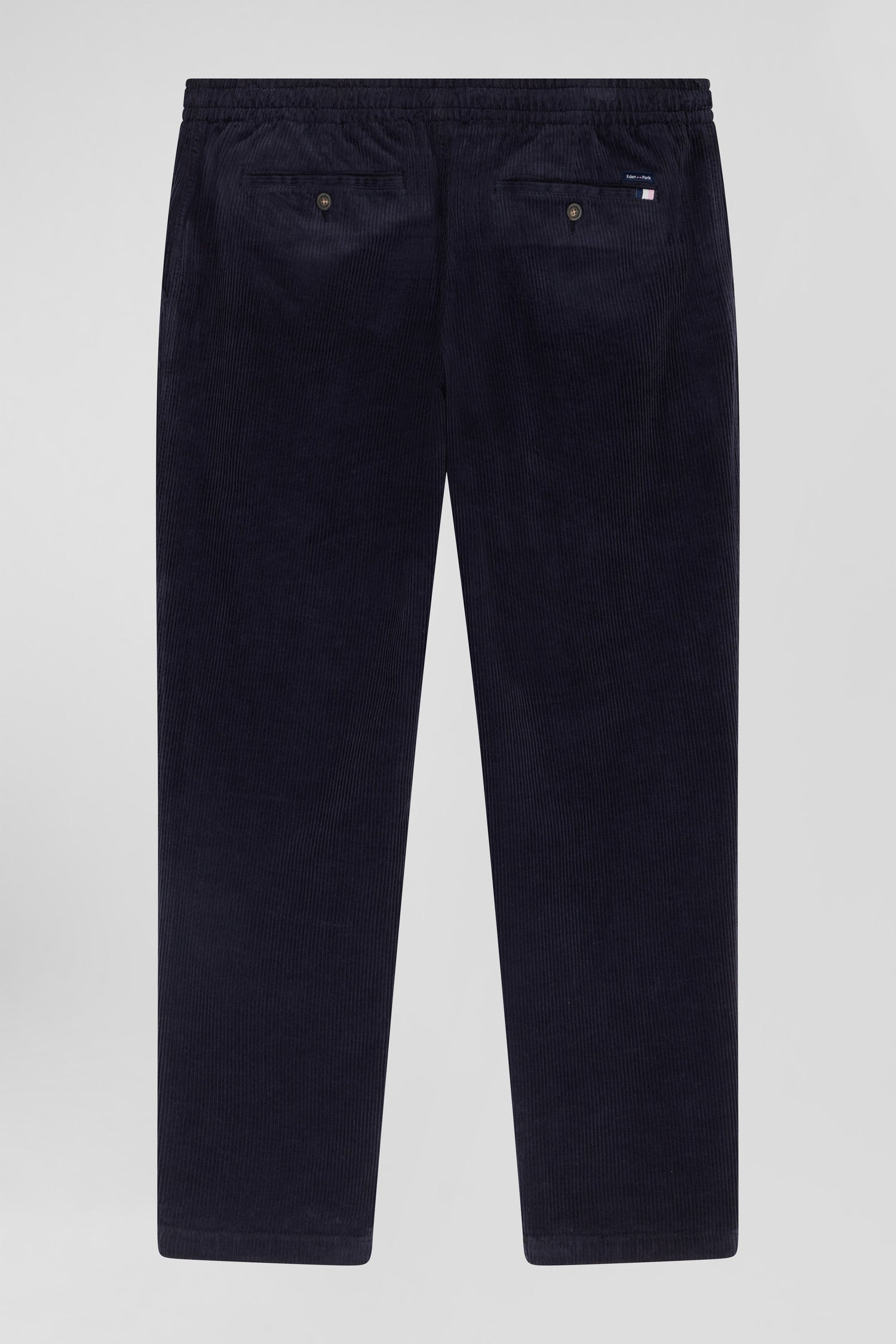 Modern navy blue stretch cotton elastic waist trousers