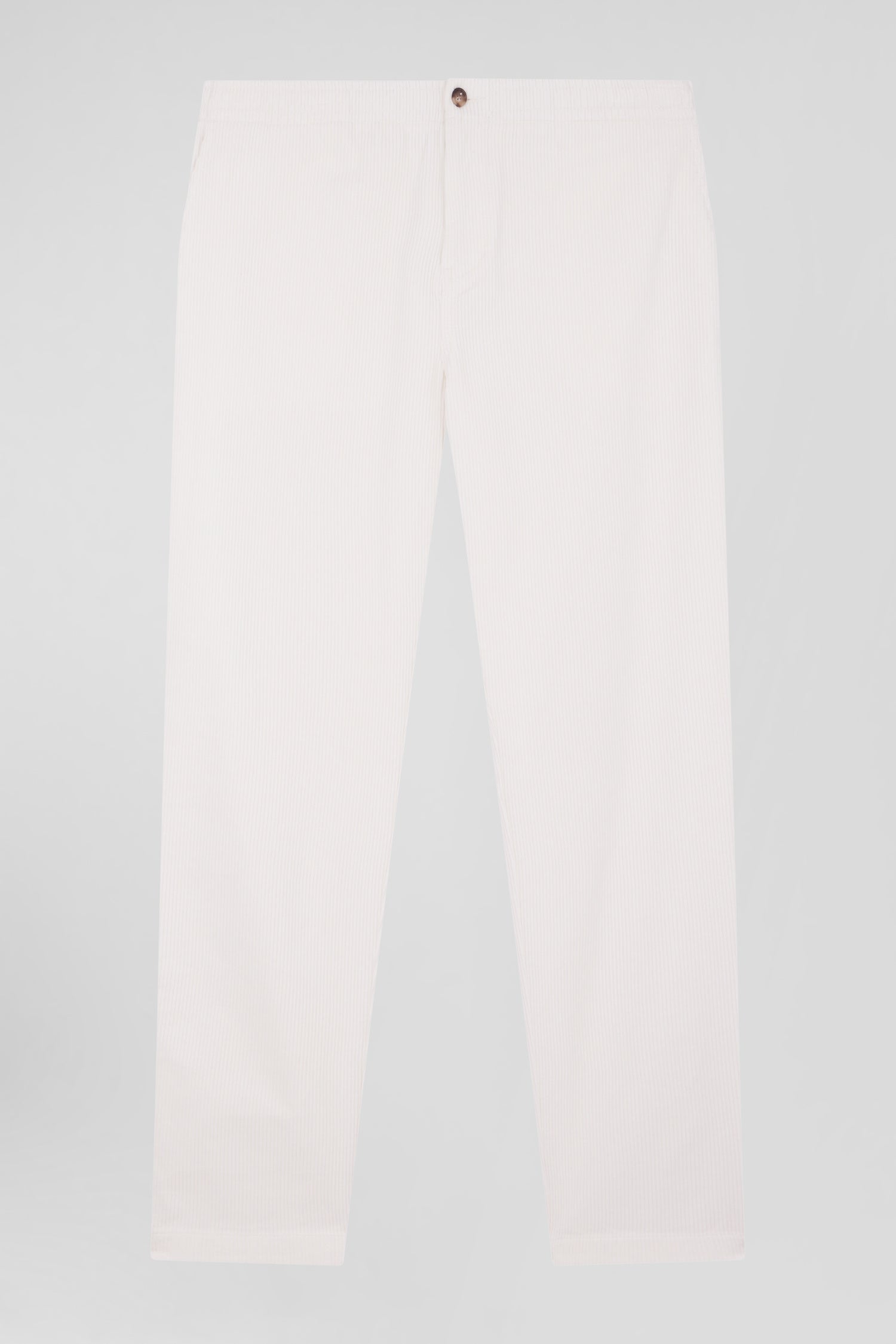 Modern ecru stretch cotton elastic waist trousers