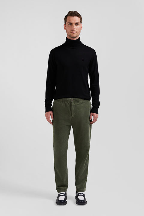 Modern khaki stretch cotton elastic waist trousers - Image 1