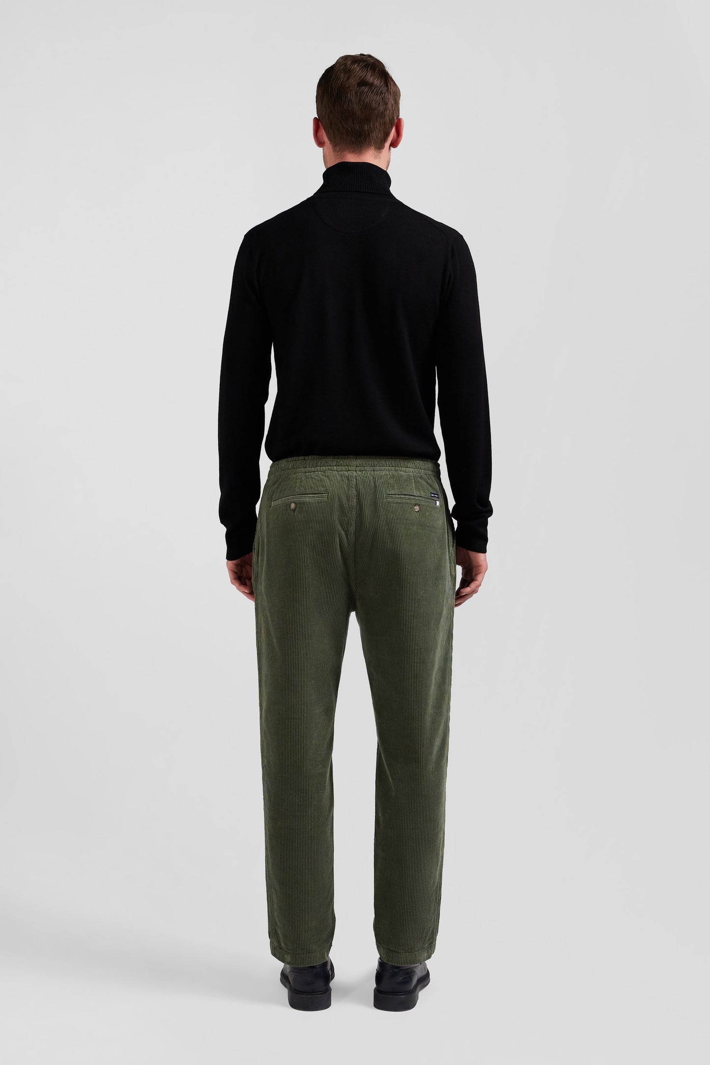 Modern khaki stretch cotton elastic waist trousers