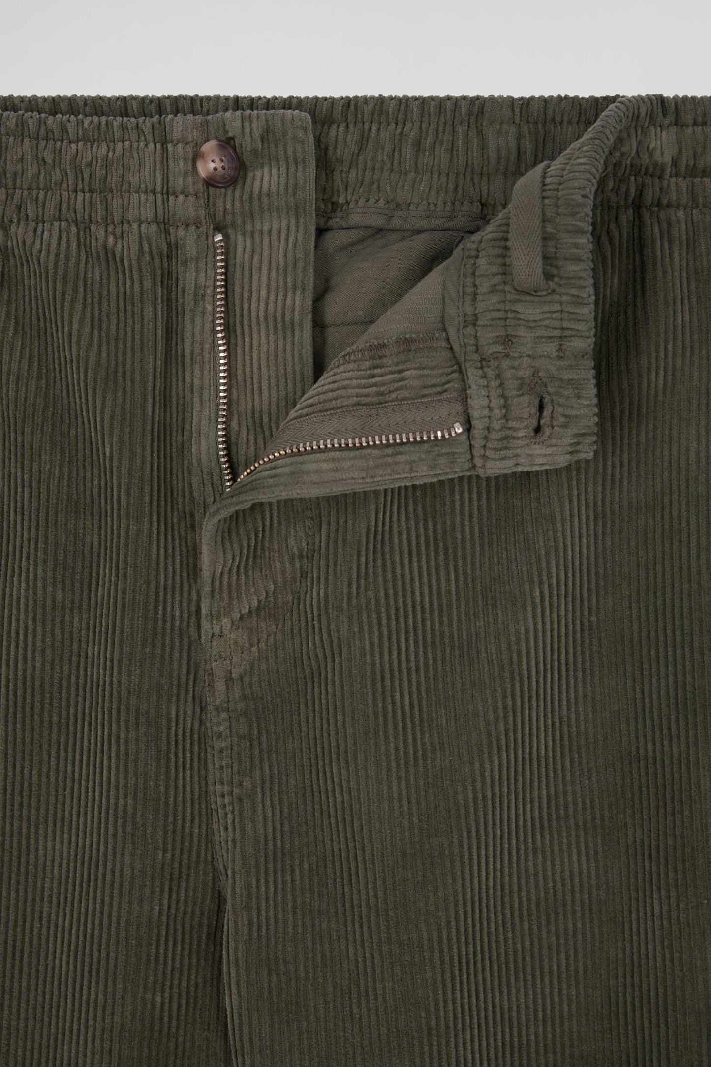 Modern khaki stretch cotton elastic waist trousers