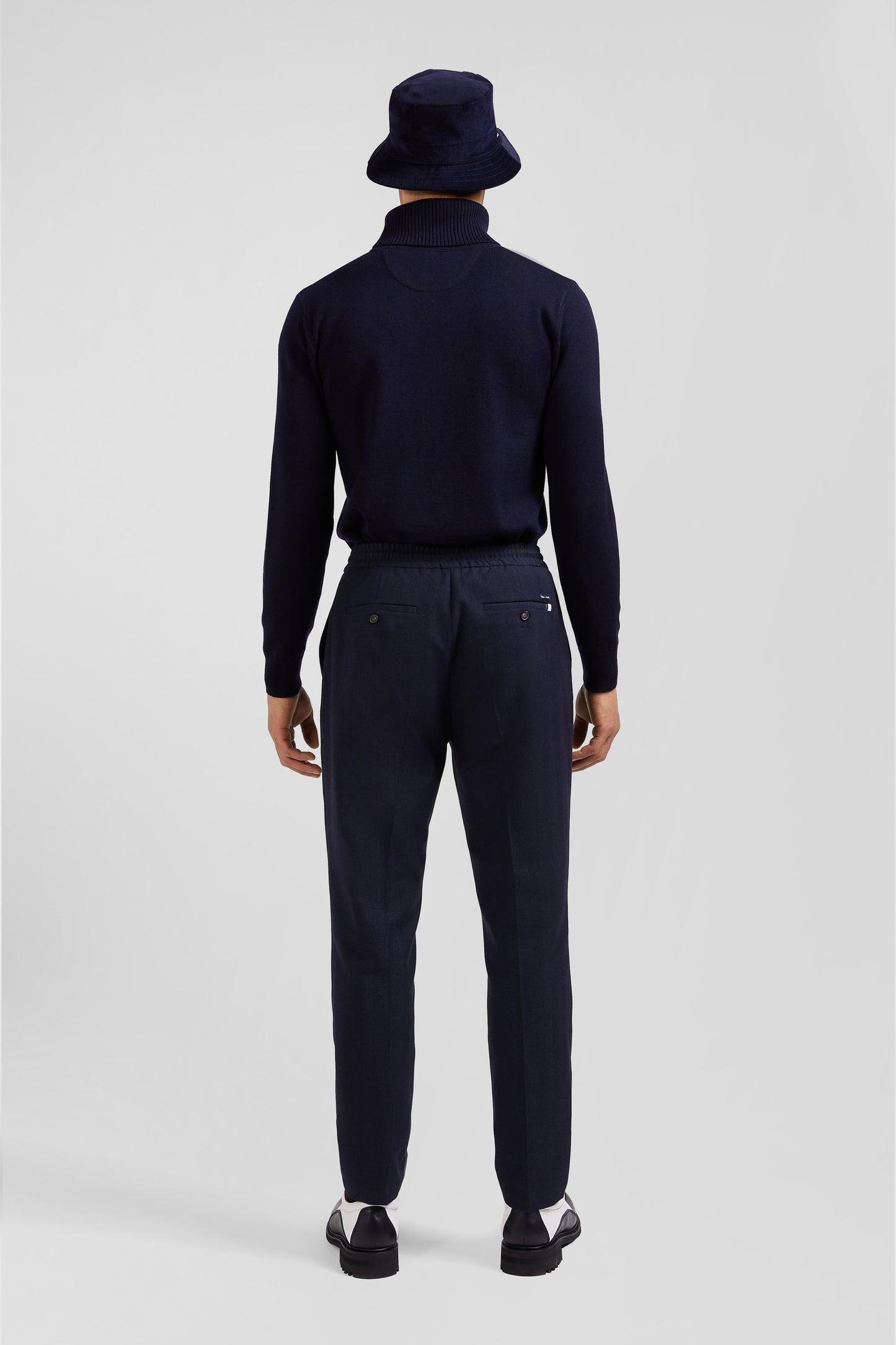 Modern navy blue elastic waist trousers