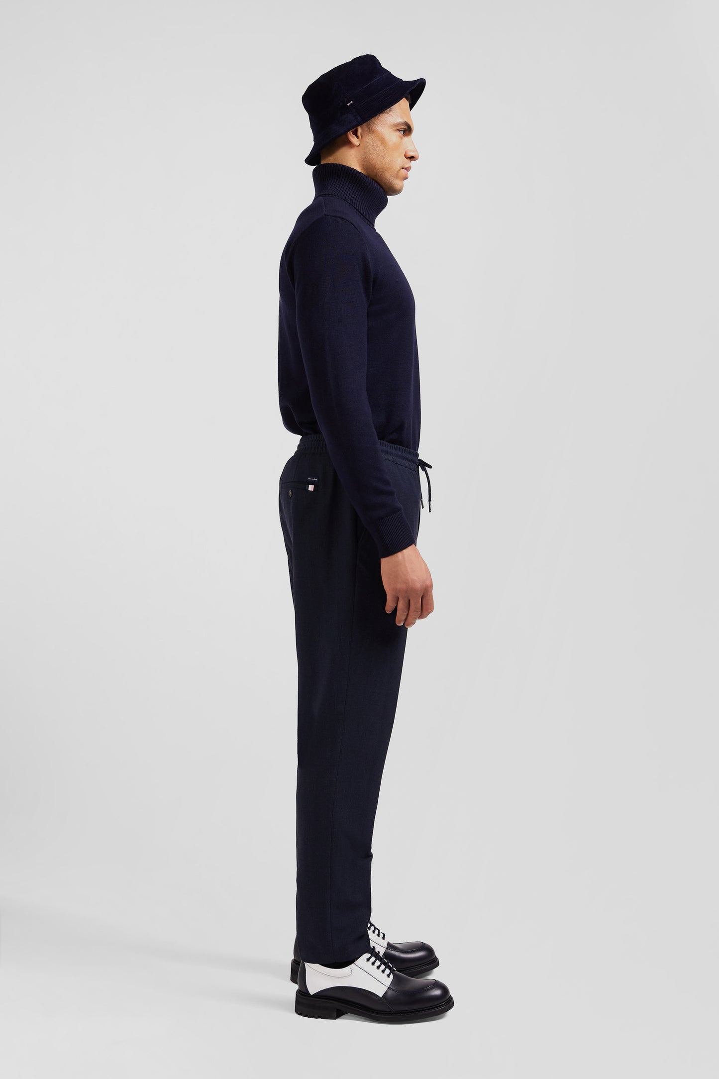 Modern navy blue elastic waist trousers