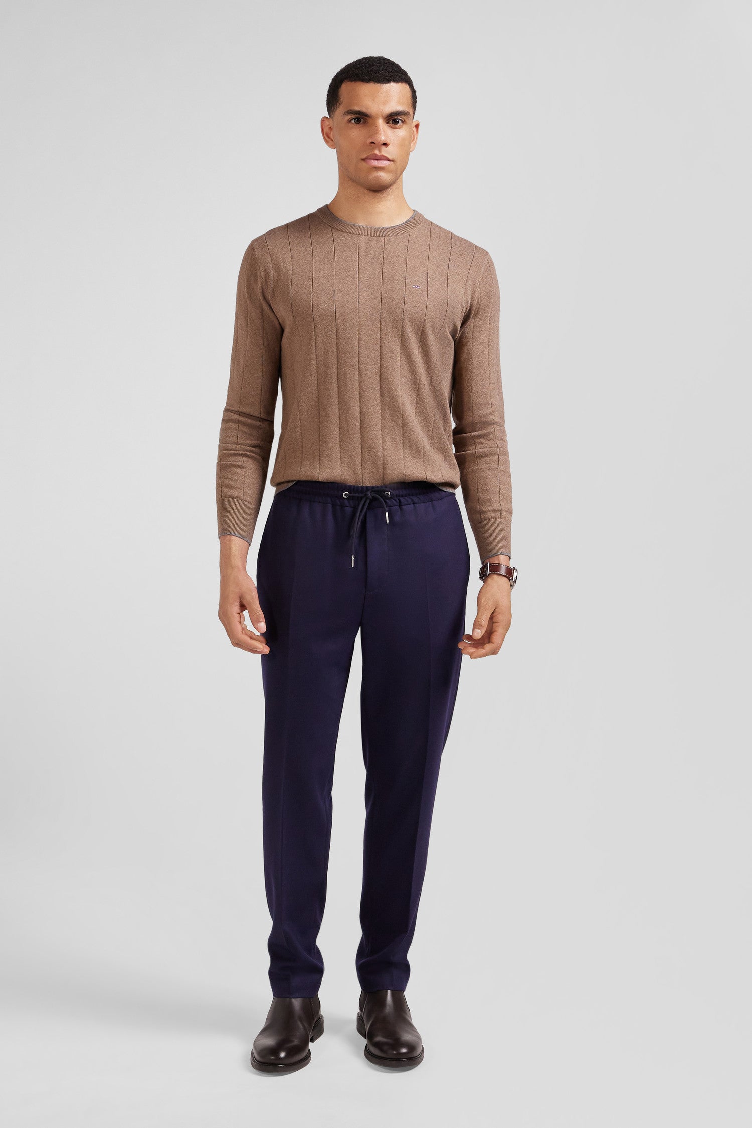 Pantalon bleu marine taille élastiquée coupe Modern