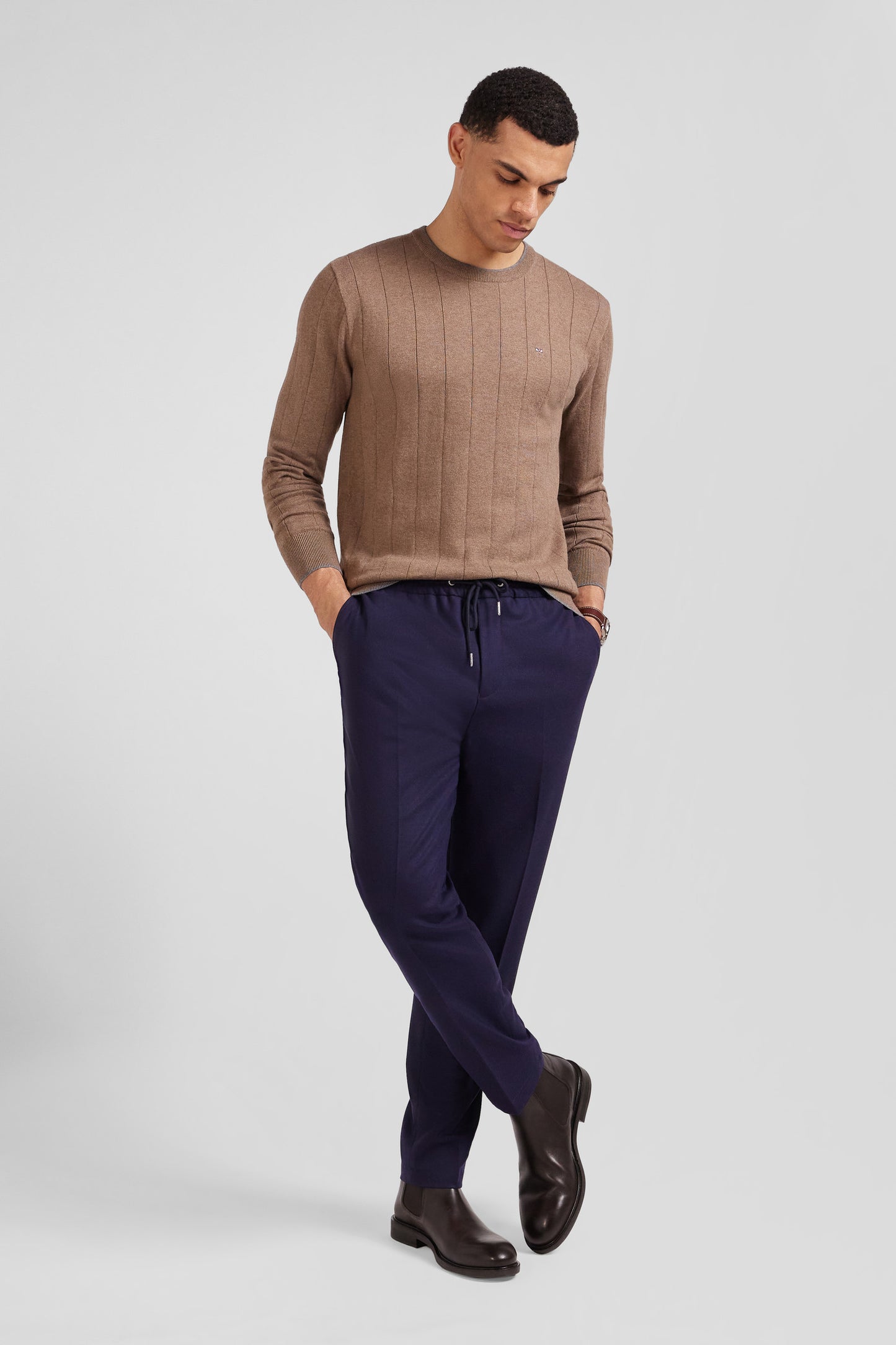 Pantalon bleu marine taille élastiquée coupe Modern