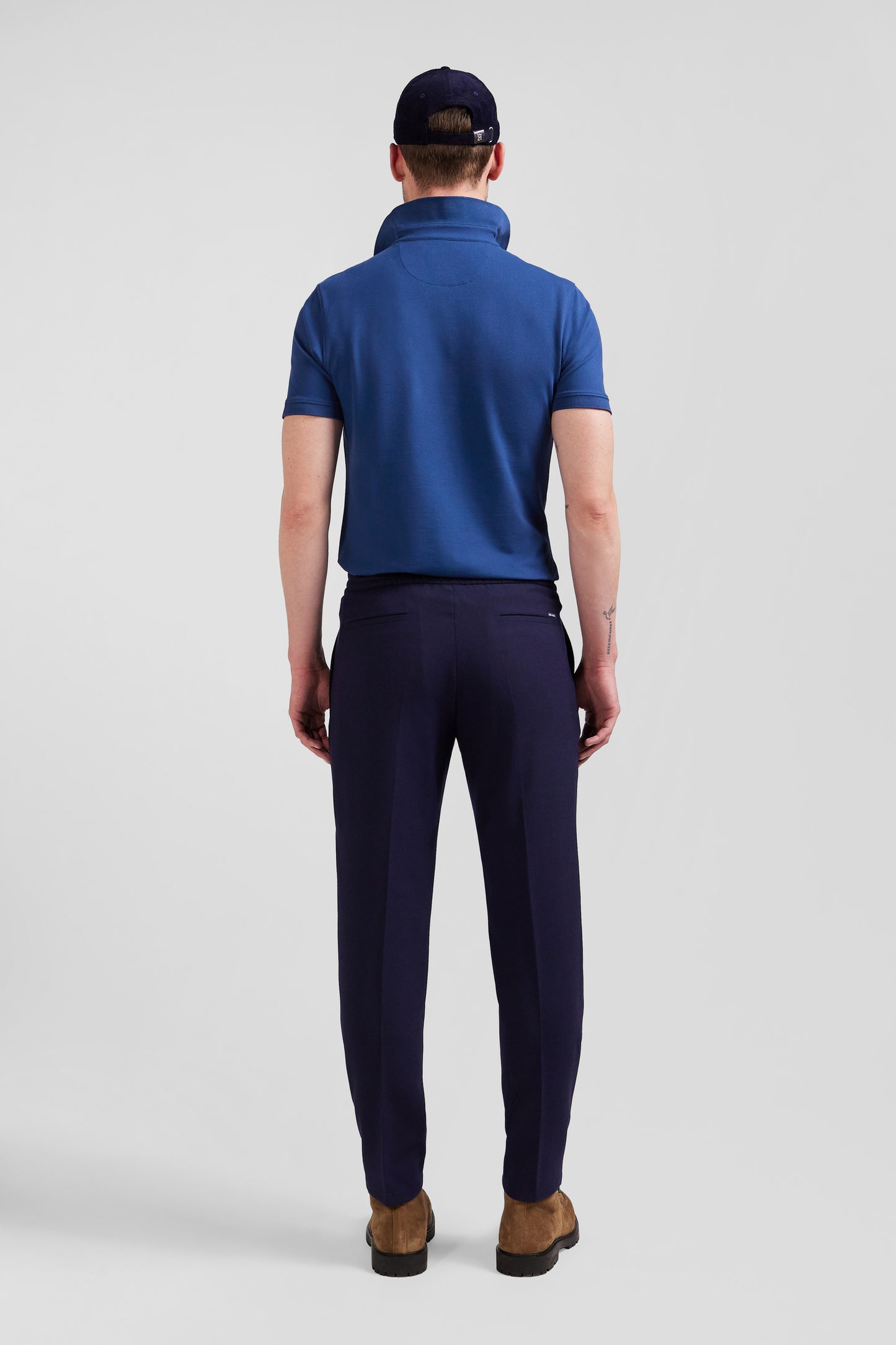 Pantalon en laine mélangée taille élastique marine coupe Modern