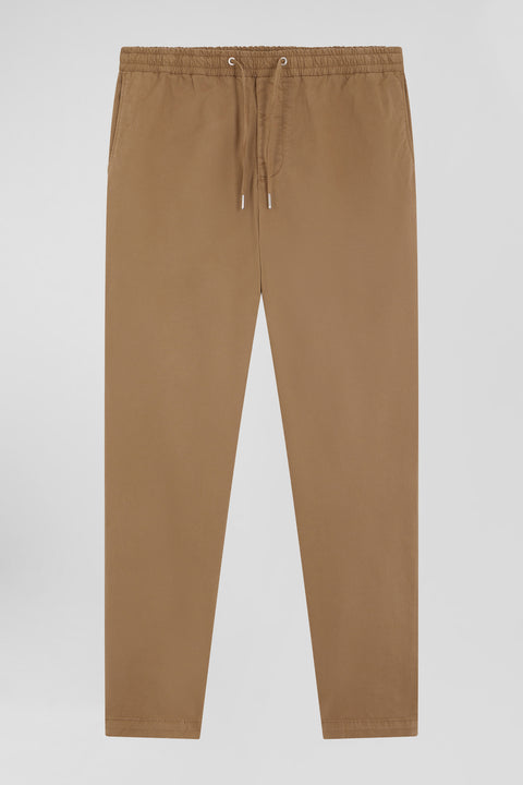 Elastic waistband pants in hazelnut stretch cotton, Modern cut - Image 1