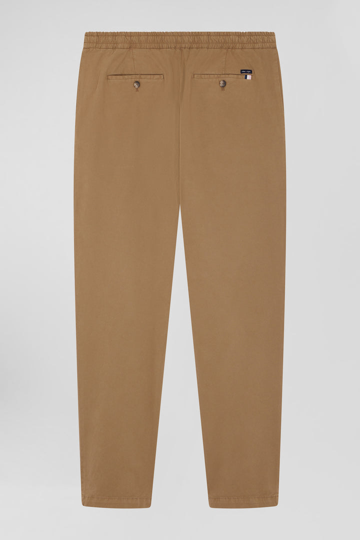 Modern camel stretch cotton elastic waist trousers