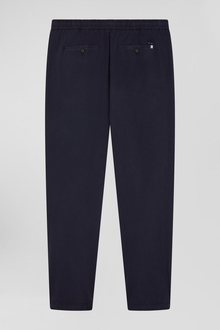 Modern navy blue stretch cotton elastic waist trousers