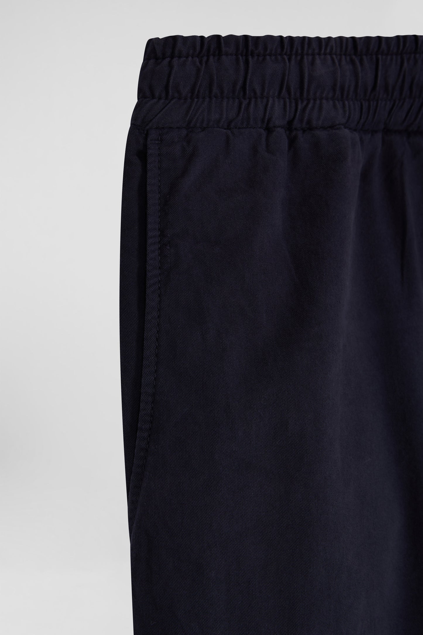 Modern navy blue stretch cotton elastic waist trousers