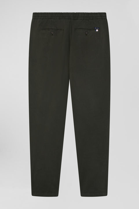 Elastic waistband pants in khaki stretch cotton, Modern cut - Image 2