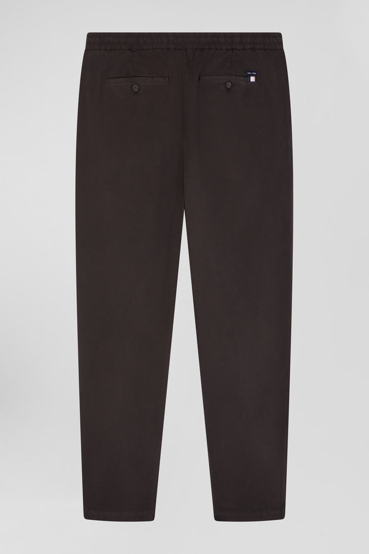 Modern brown stretch cotton elastic waist trousers