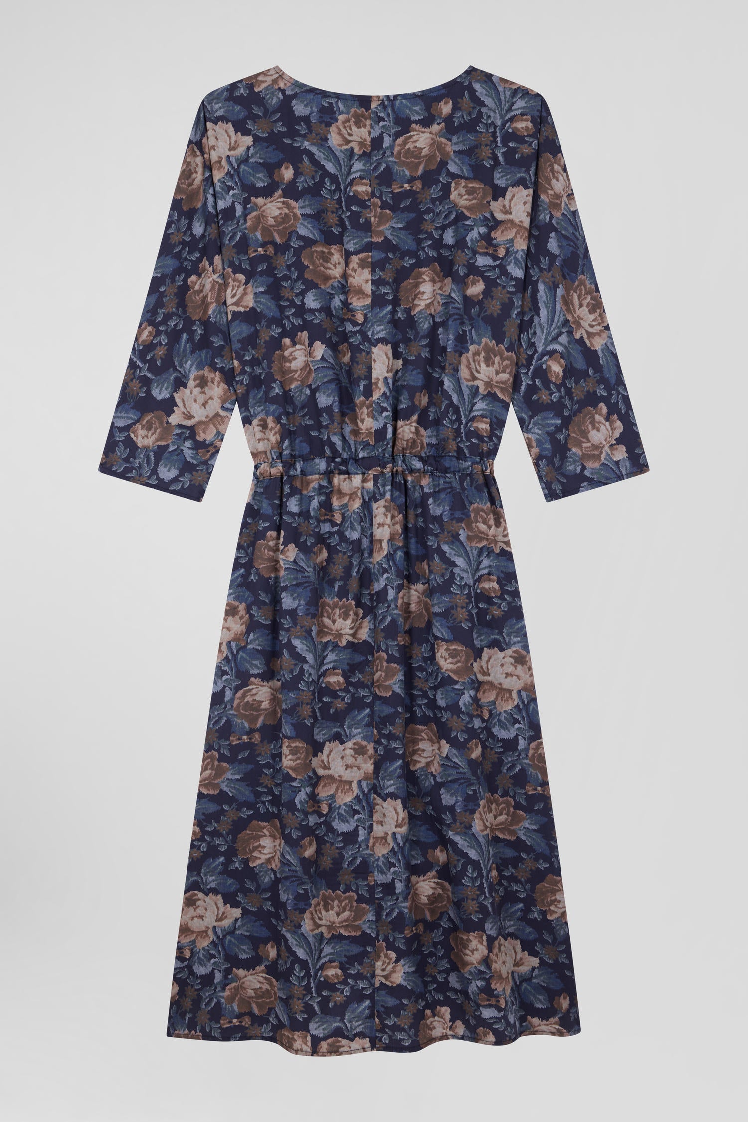 Robe en lyocell bleu marine manches longues à imprimé floral