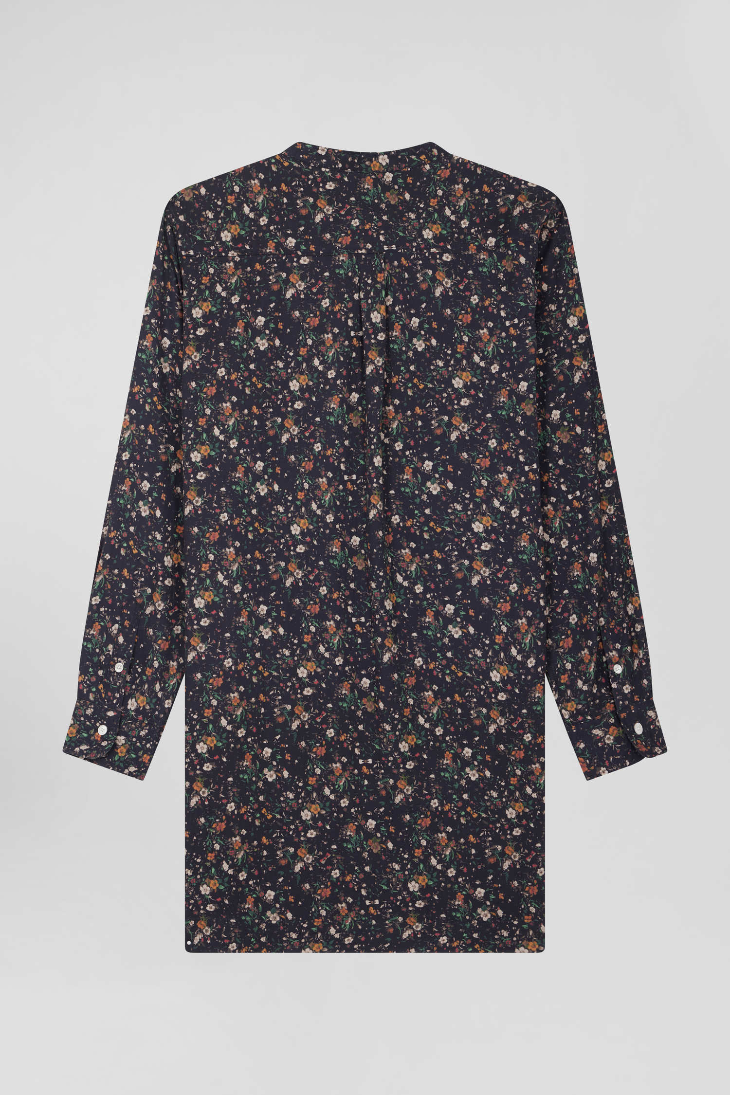 Robe chemise en lyocell noir à imprimé floral