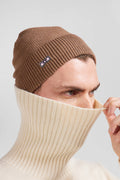 Plain camel knitted cotton beanie