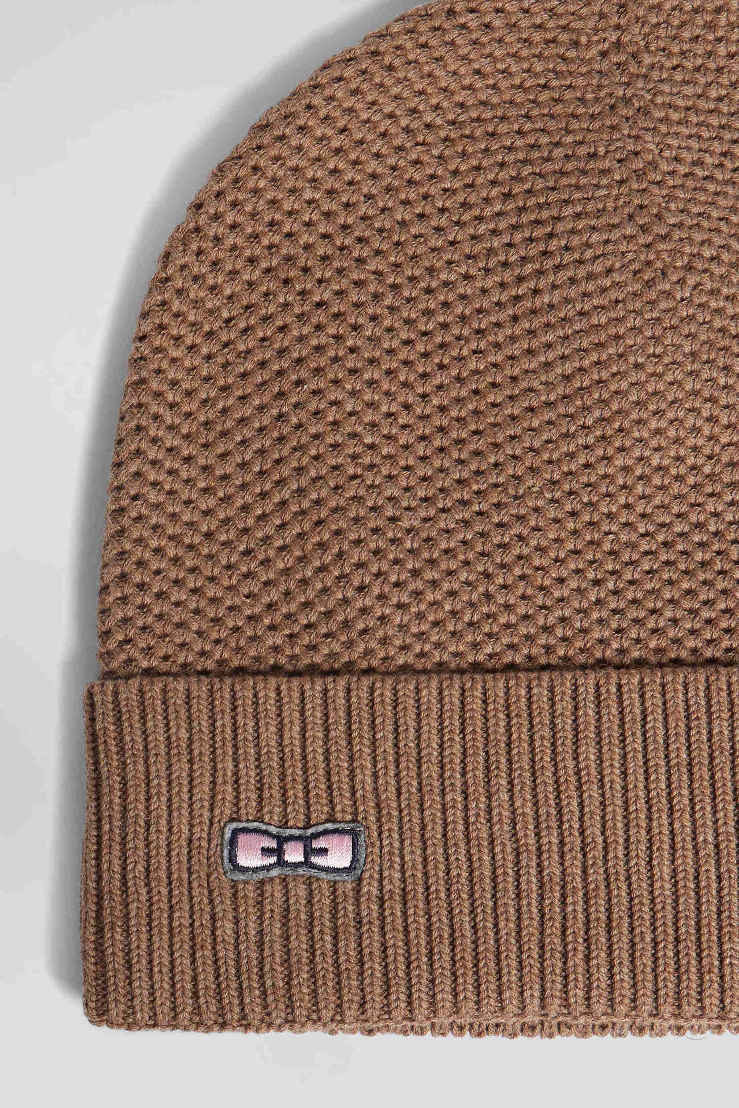 Plain camel knitted cotton beanie