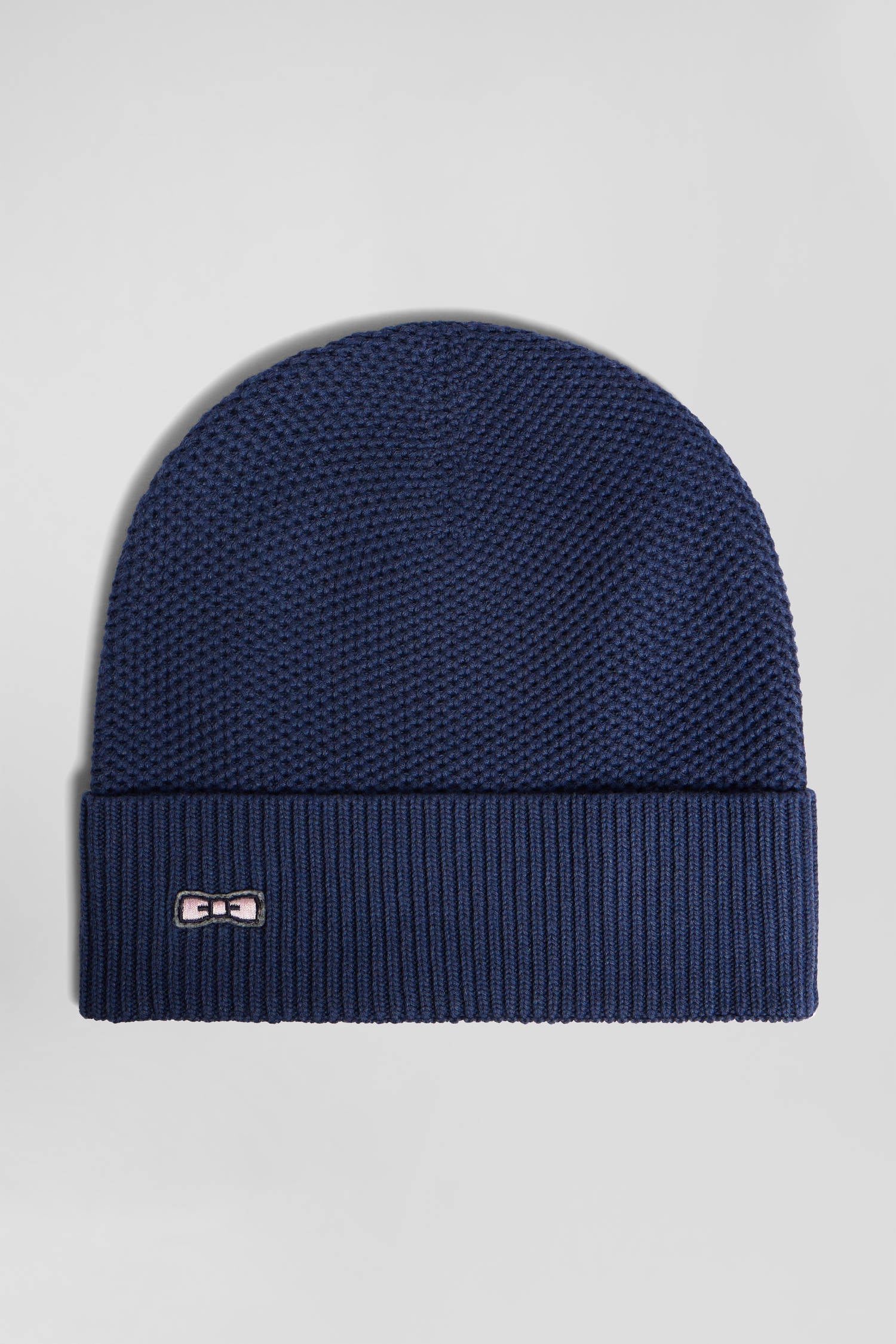 Plain navy blue knitted cotton beanie