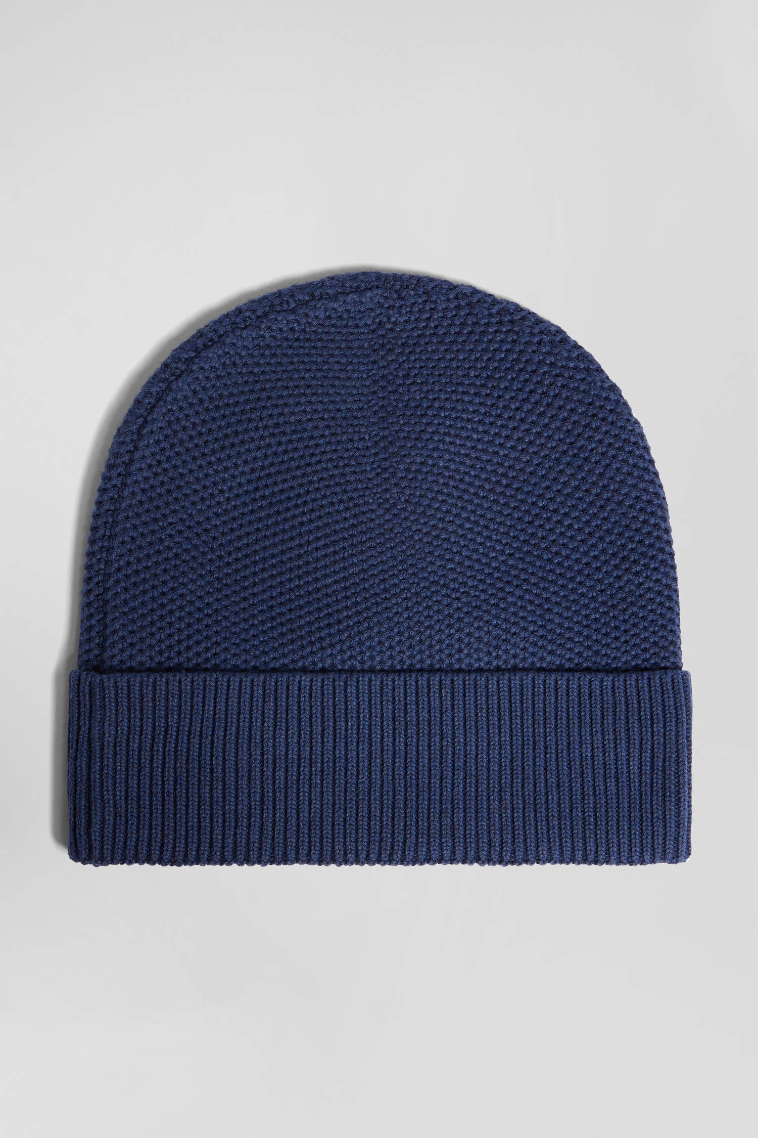 Plain navy blue knitted cotton beanie