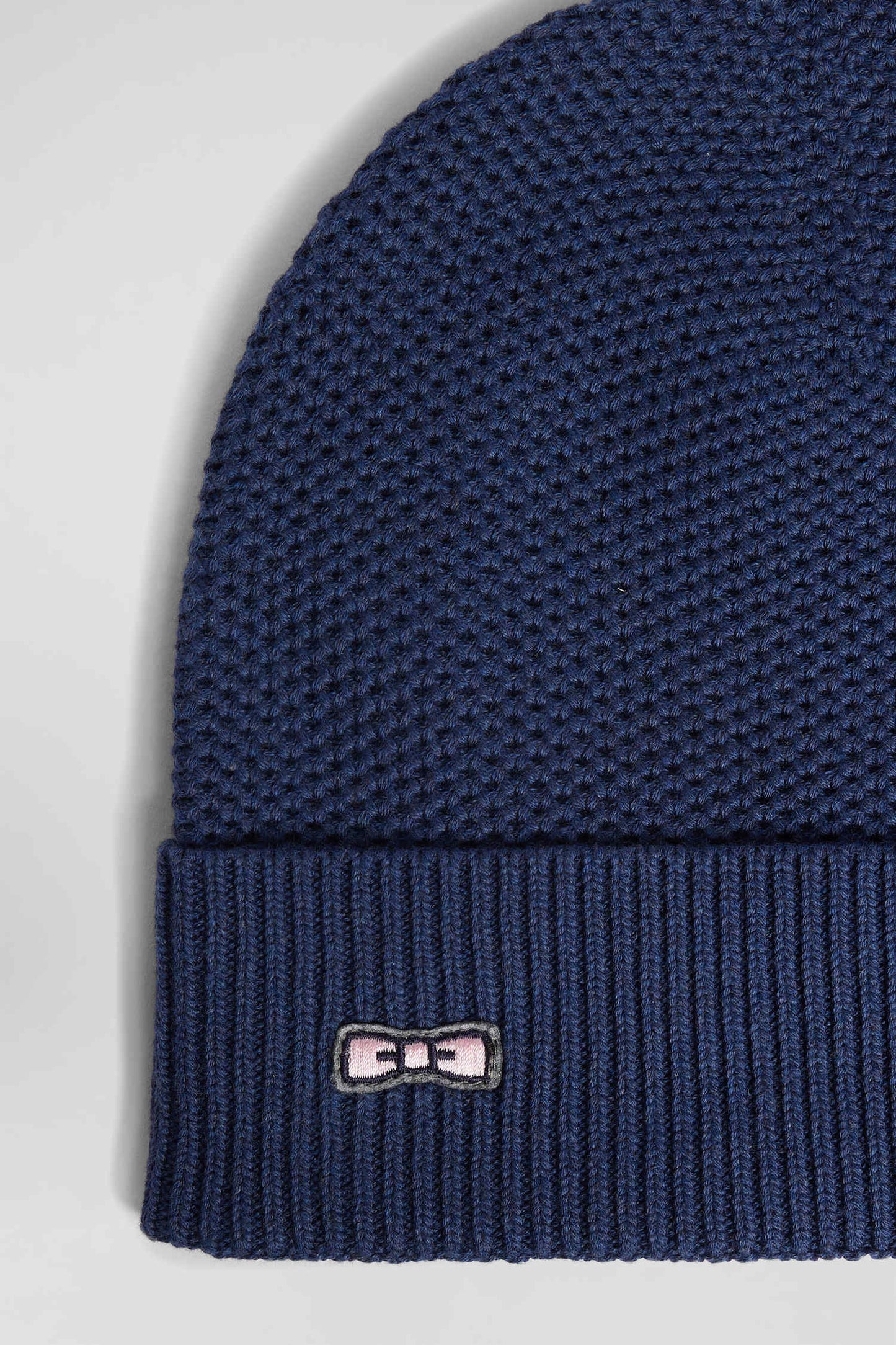 Plain navy blue knitted cotton beanie