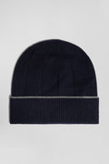 Navy blue cotton and cashmere beanie with contrasting trim