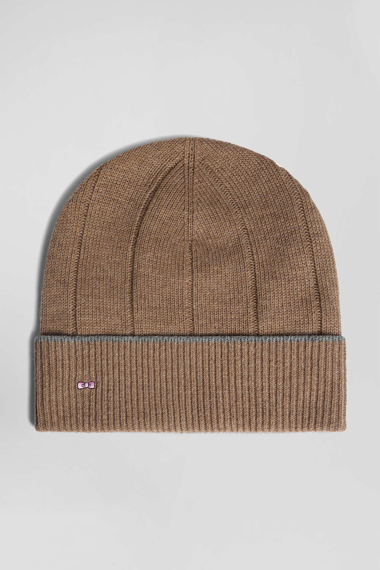 Brown cotton and cashmere beanie with contrasting trim