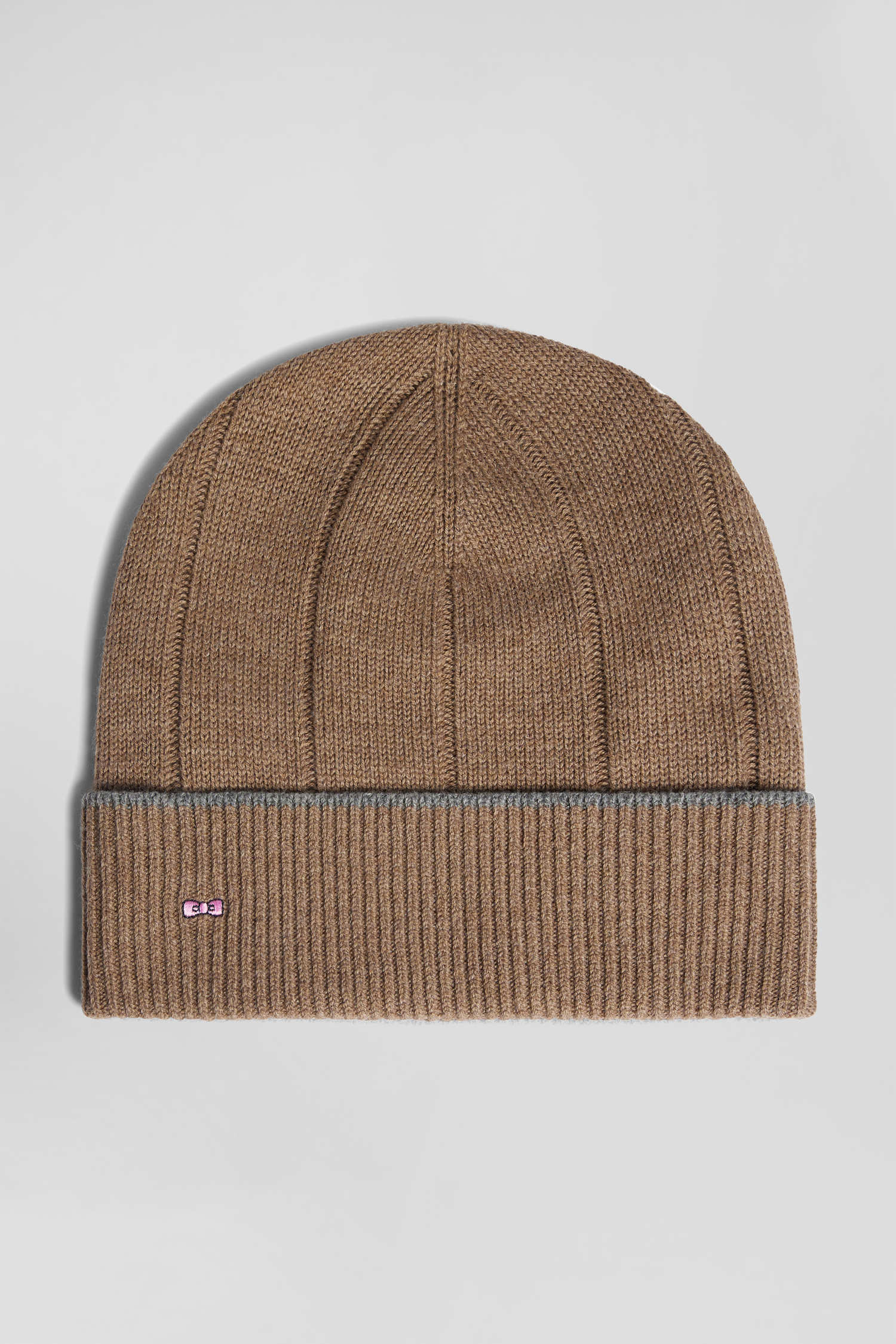 Brown cotton and cashmere beanie with contrasting trim