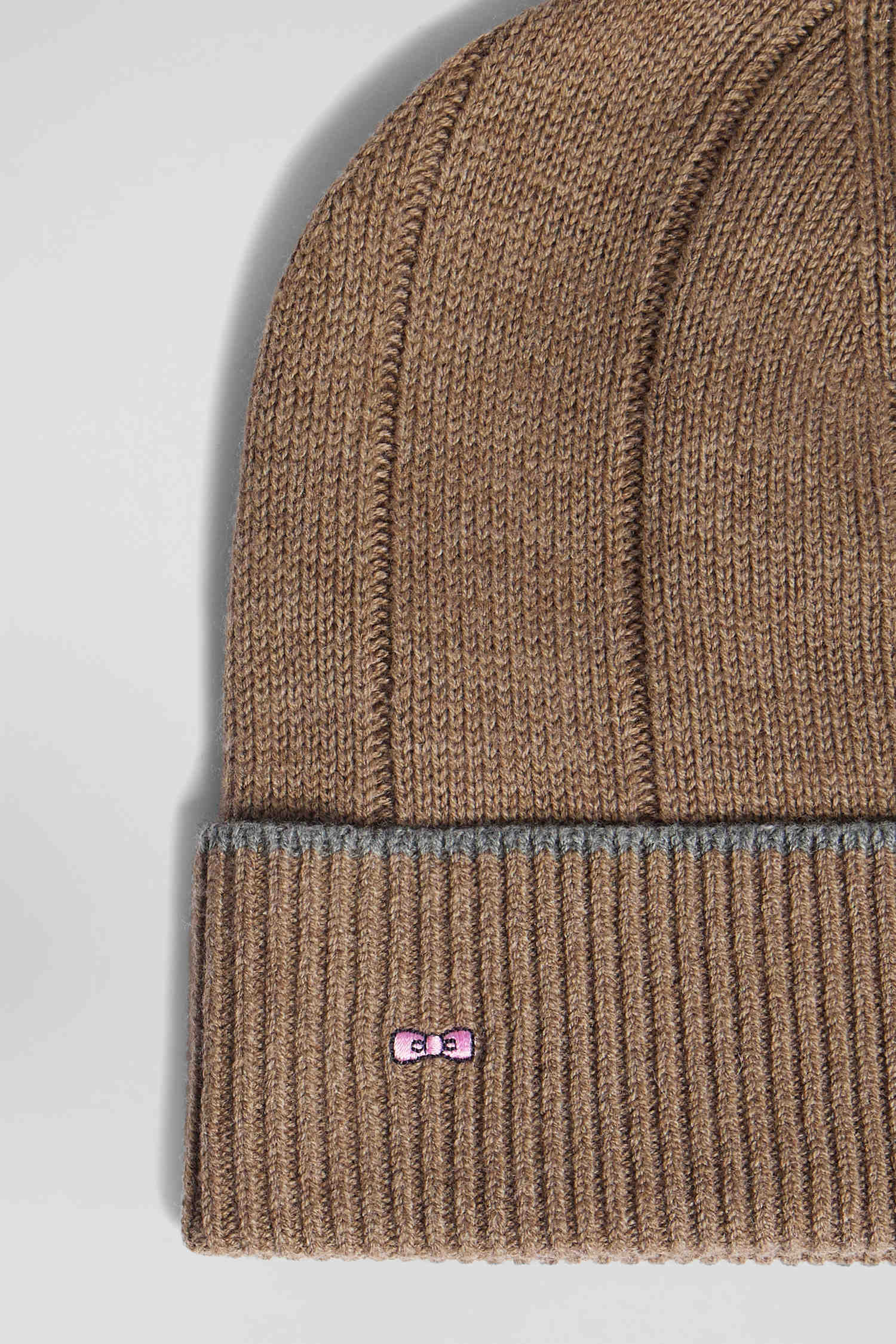 Brown cotton and cashmere beanie with contrasting trim