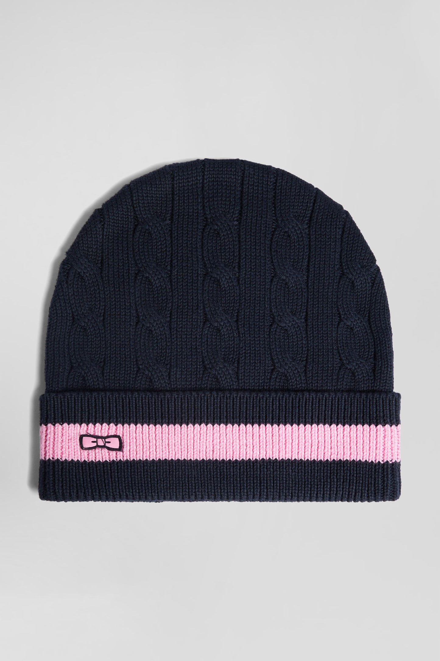 Navy blue cable knitted cotton beanie