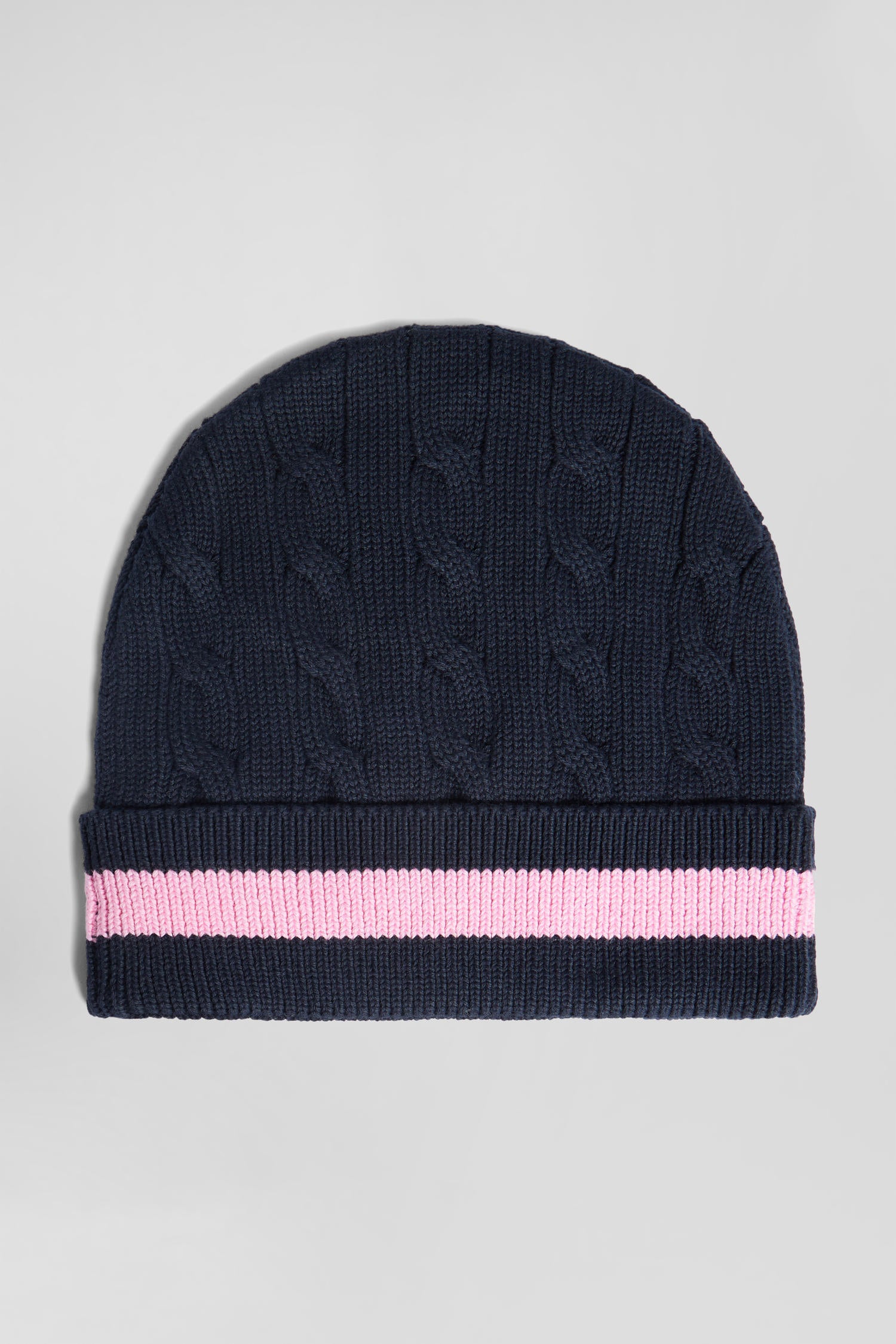 Navy blue cable knitted cotton beanie