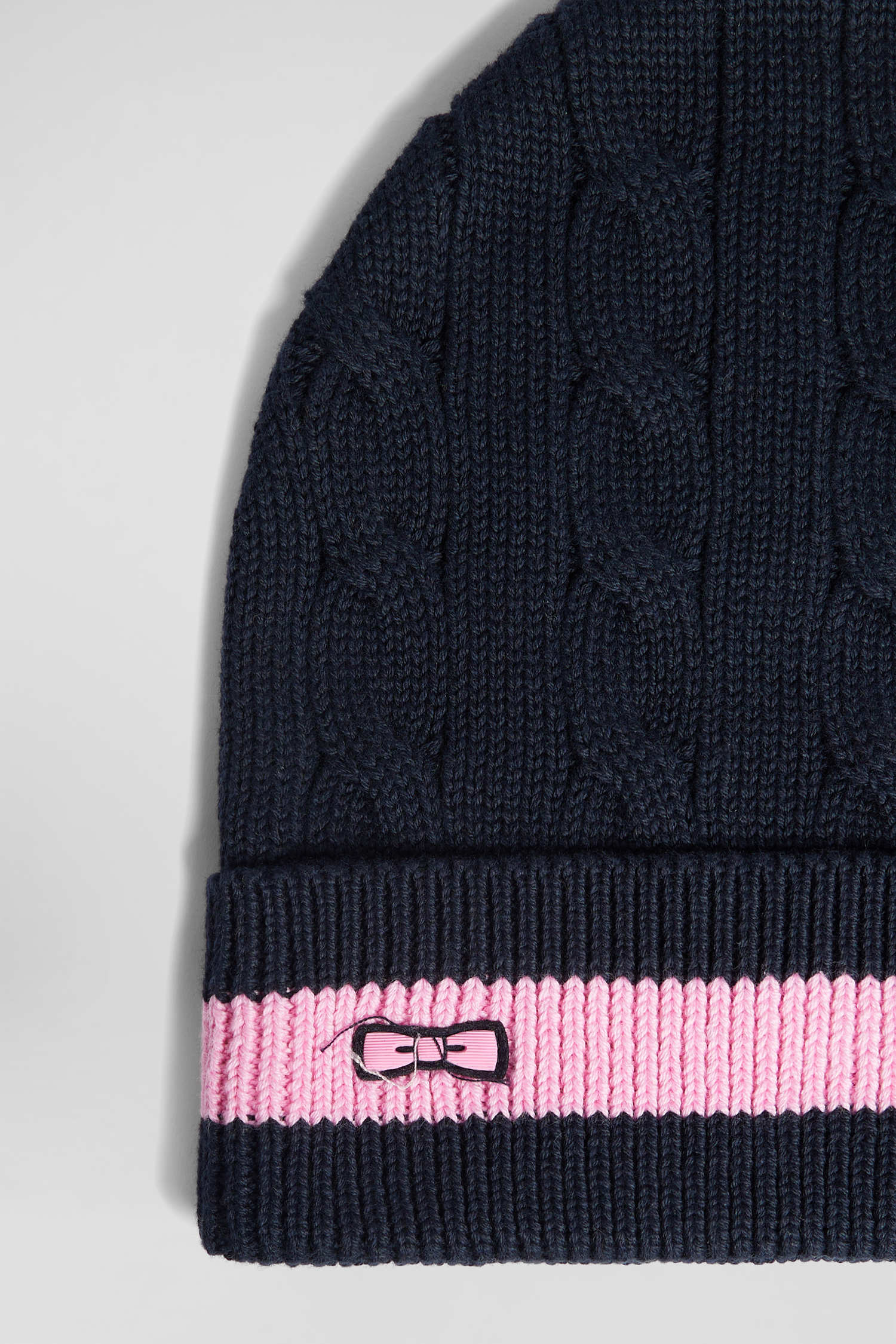 Navy blue cable knitted cotton beanie