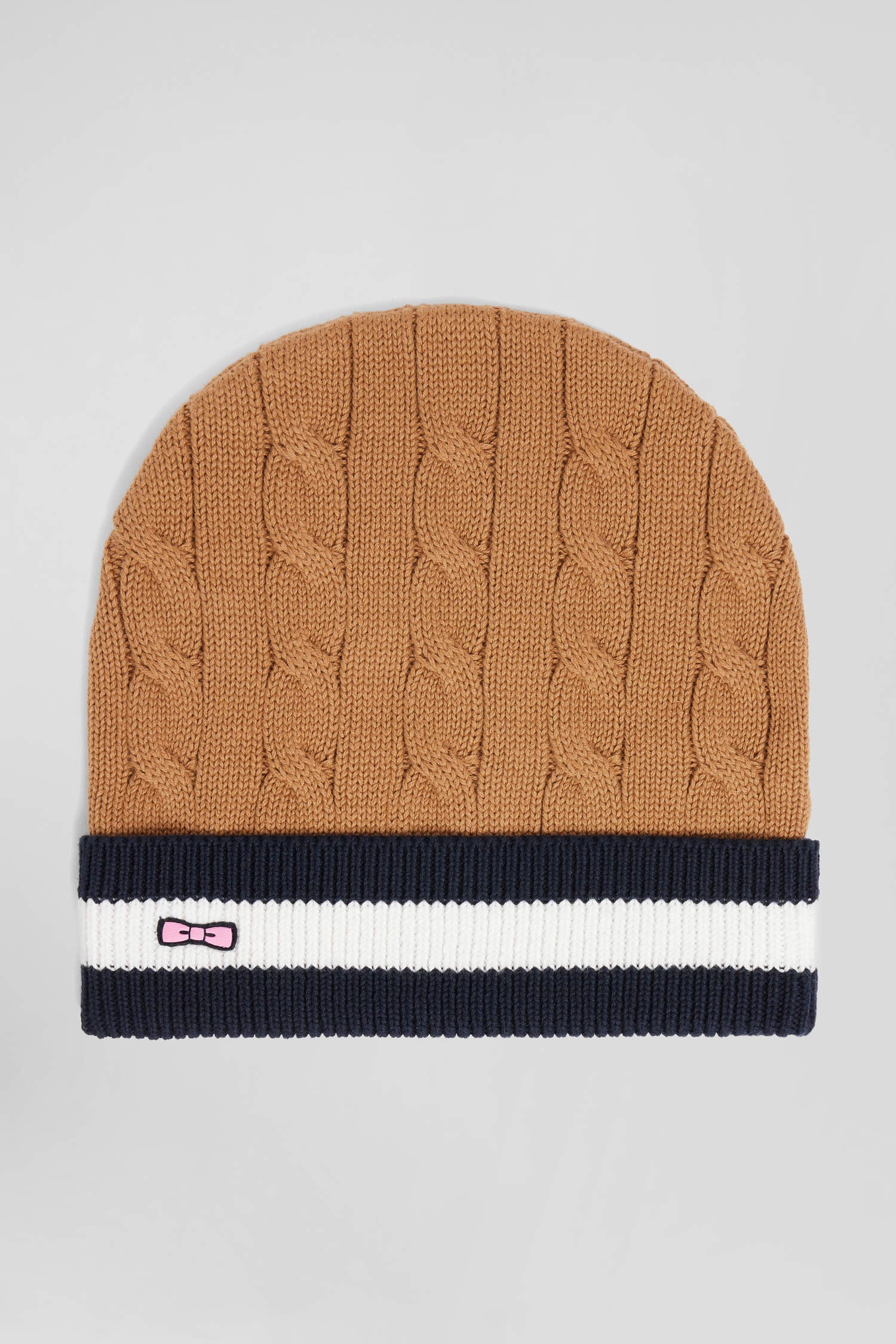 Camel cable knitted cotton beanie