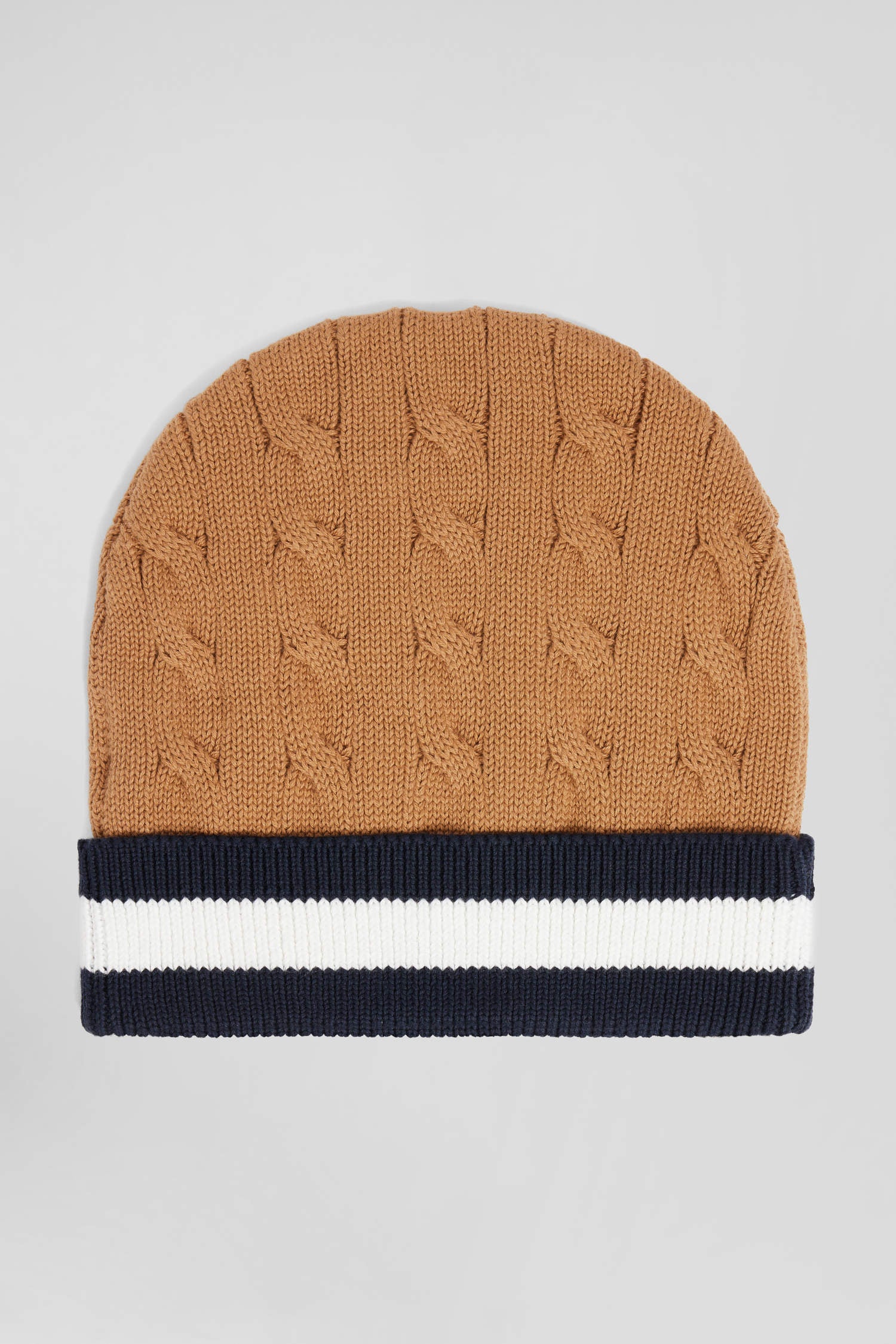 Camel cable knitted cotton beanie